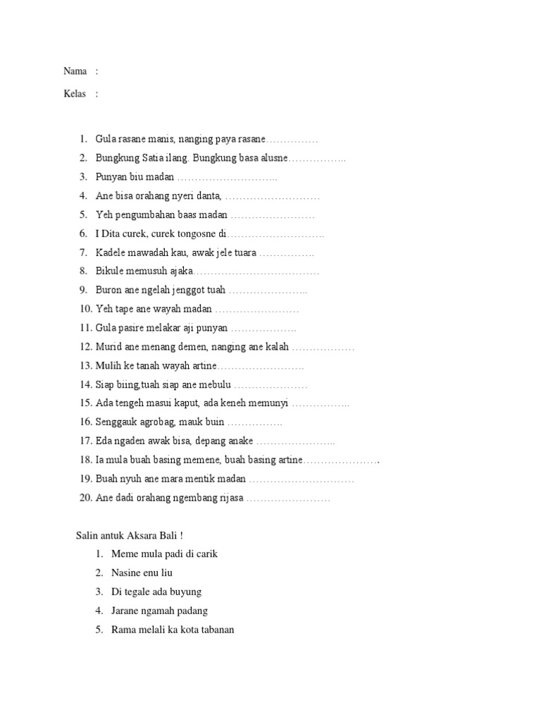 Soal Bahasa Bali Kelas 1 PDF Soal Bahasa Bali Kelas 1 PDF