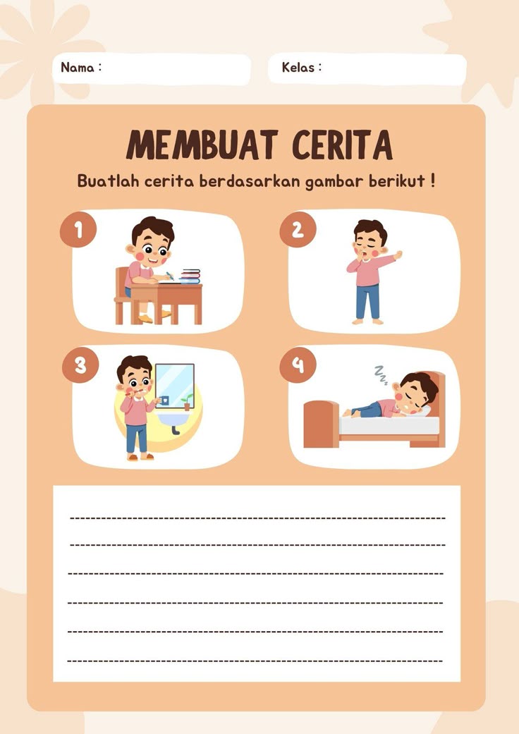 Oranye dan Coklat Ilustrasi Lembar Kerja Bahasa Indonesia Membuat