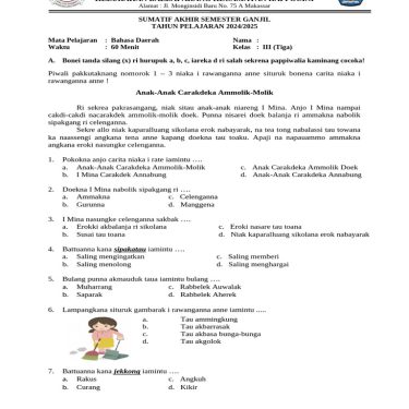 5 Contoh Soal Bahasa Daerah Bugis Kelas 4 SD Semester 1 yang Wajib Dikuasai Siswa