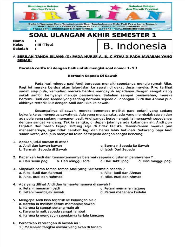 5 Contoh Soal Bahasa Indonesia Kelas 3 SD dari Lembar Kerja Siap Cetak yang Wajib Dicoba