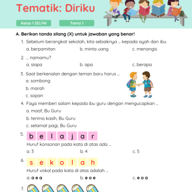 5 Contoh Soal Tema 3 Kelas 1 SD yang Wajib Dikuasai Sebelum Ulangan, Ternyata Mudah