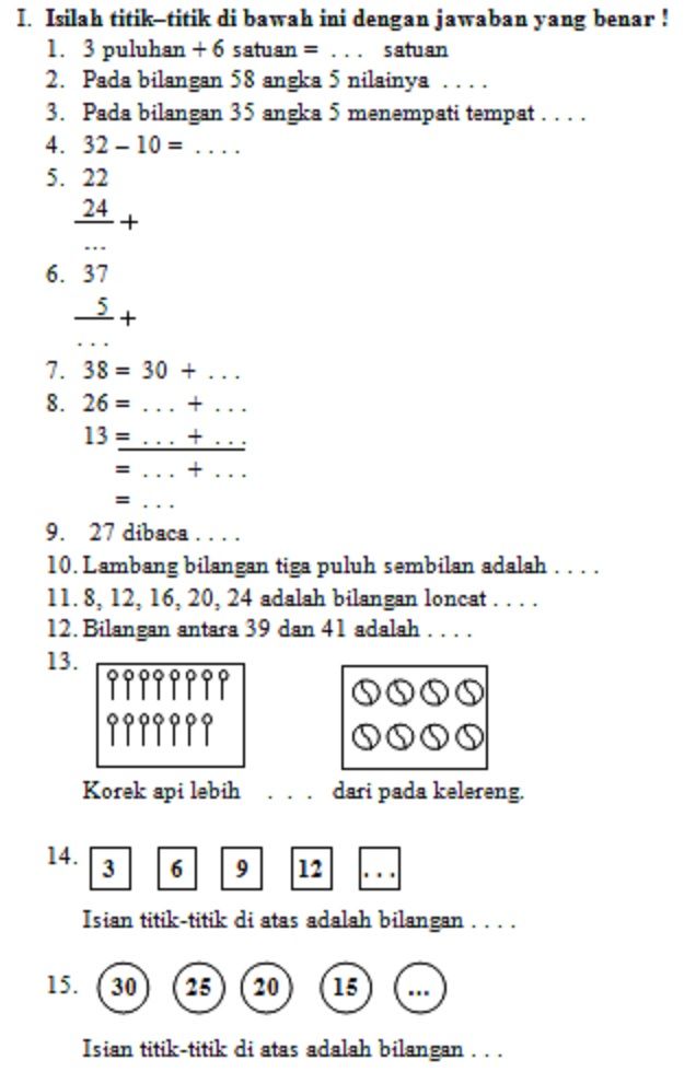 7 Pola Soal Ulangan Matematika Kelas 1 Semester 2 yang Sering Muncul di