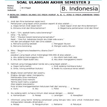 5 Link Download Soal Bahasa Indonesia Kelas 3 UTS Semester 2 Ternyata Wajib Disimpan Sekarang