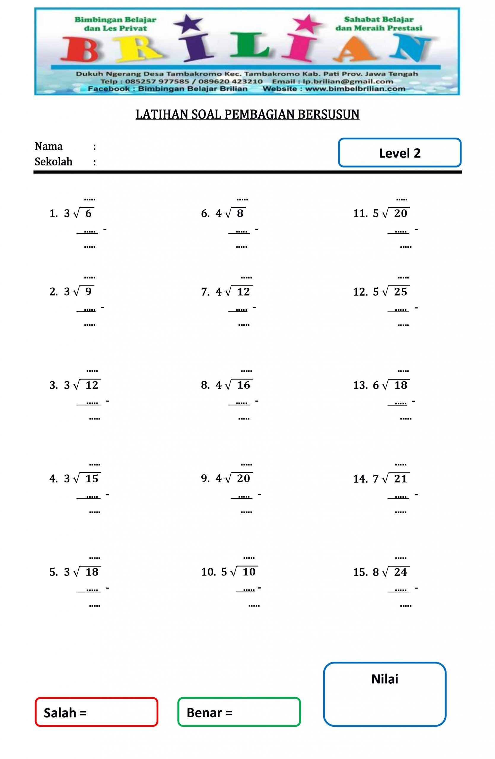 Latihan Soal Pembagian Bersusun Level 1 Sampai 3 Matematika kelas