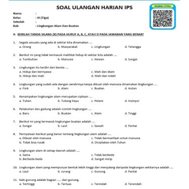 7 Contoh Soal Ulangan IPS Kelas 3 Lingkungan Alam dan Buatan yang Wajib Dikuasai