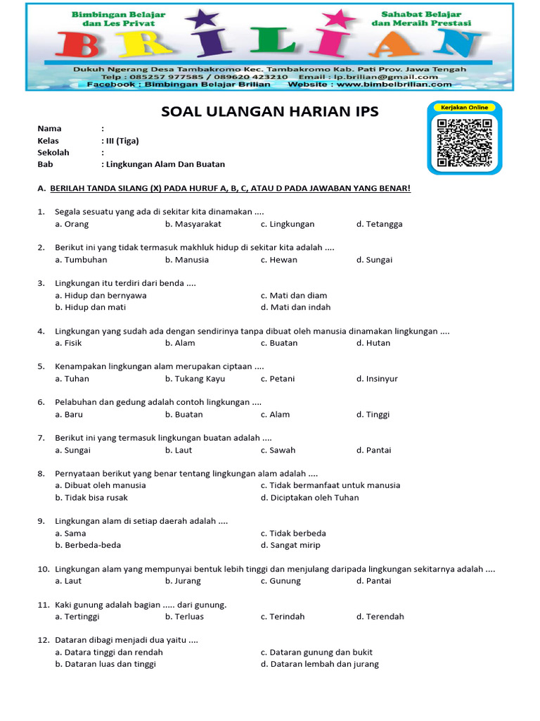 7 Contoh Soal Ulangan IPS Kelas 3 Lingkungan Alam dan Buatan yang Wajib Dikuasai