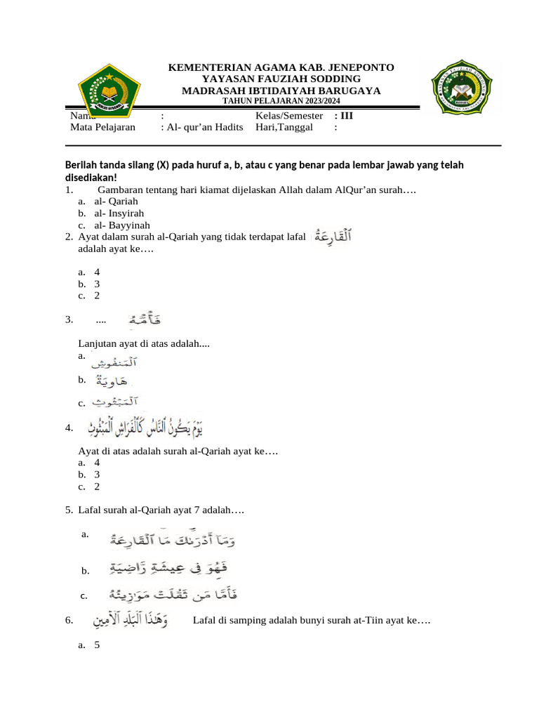 Akhirnya Tersedia! 7 Link Download Soal Alqur An Hadits Kelas 3 Semester 2 Untuk Ujian 2026