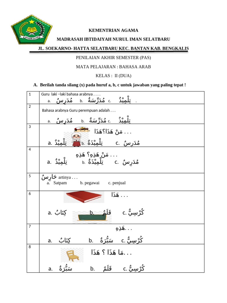 Akhirnya Terungkap 5 Contoh Soal Bahasa Arab Kelas 4 SD yang Sering Muncul di Ujian