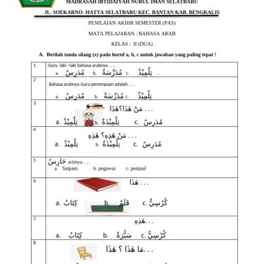 Akhirnya Terungkap 5 Contoh Soal Bahasa Arab SD Kelas 4 dan Kunci Jawaban yang Wajib Diketahui