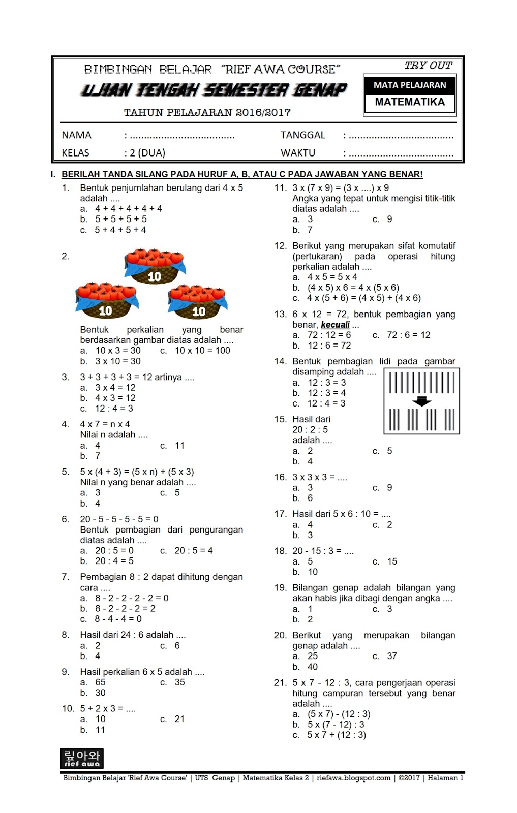 Download Soal UKK Matematika Kelas 3 Semester Genap Rief Awa Blog Download Soal UKK Matematika Kelas 3 Semester Genap Rief Awa Blog