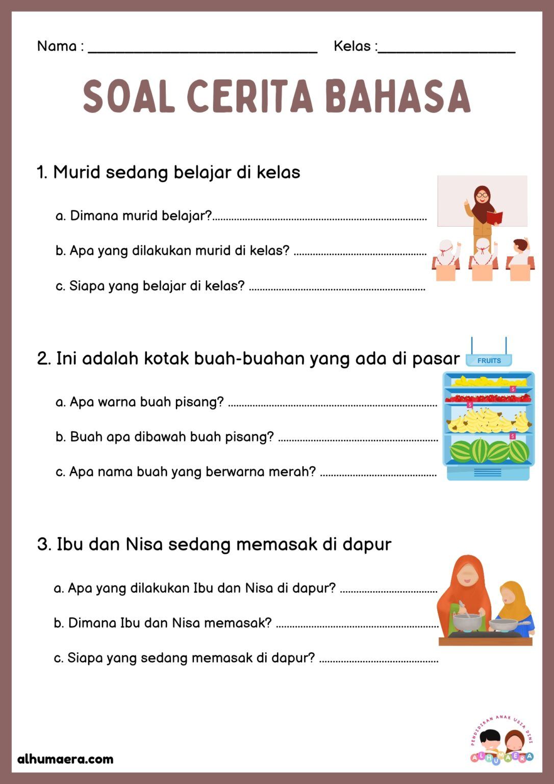 Lembar Kerja Soal Cerita Sederhana - alhumaera Soal bahasa inggris Lembar Kerja Soal Cerita Sederhana - alhumaera Soal bahasa inggris
