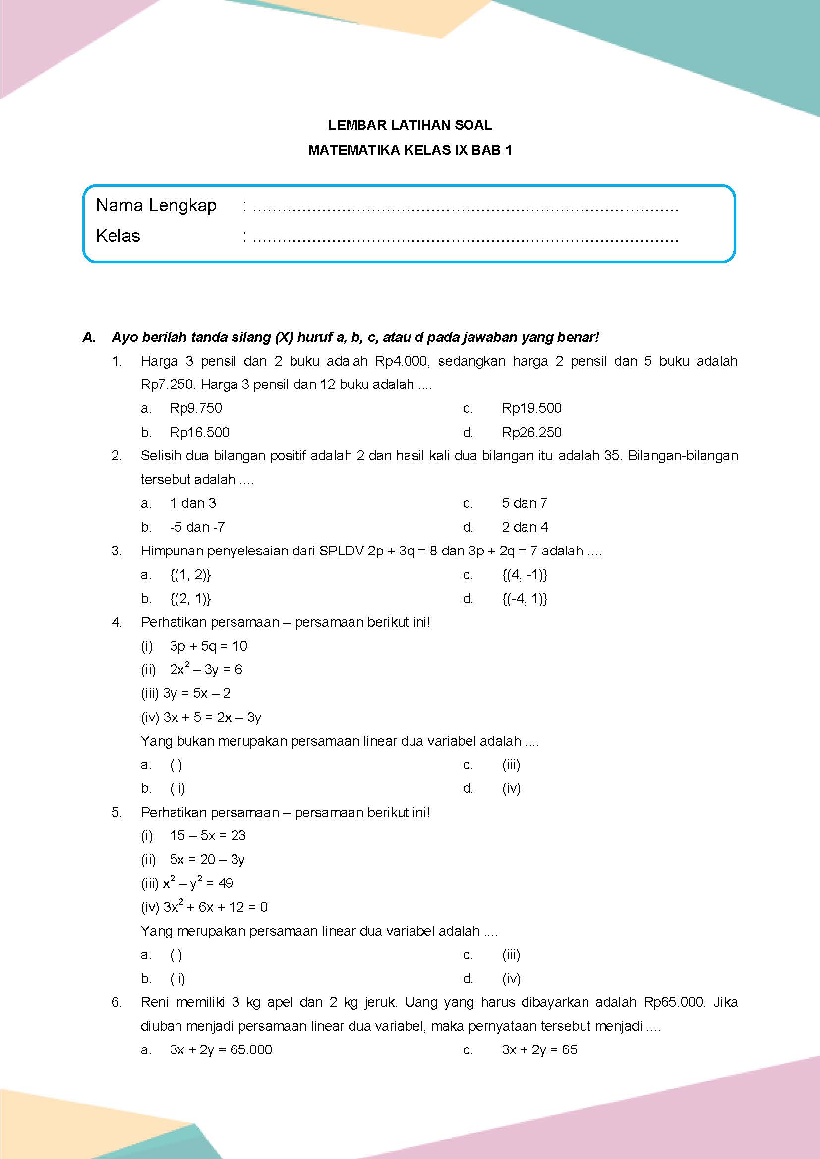 10 Contoh Soal Ulangan Harian Matematika Kelas 9 Bab 1 yang Bikin Nilai Naik Seketika