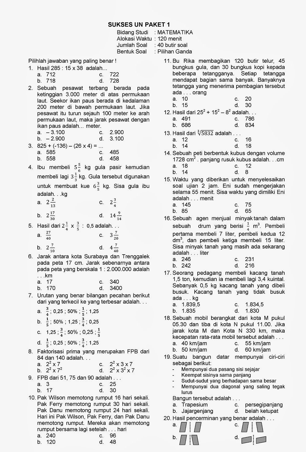 5 Contoh Soal Ulangan Harian Matematika Kelas 6 SD Semester 1 yang Jarang Diketahui