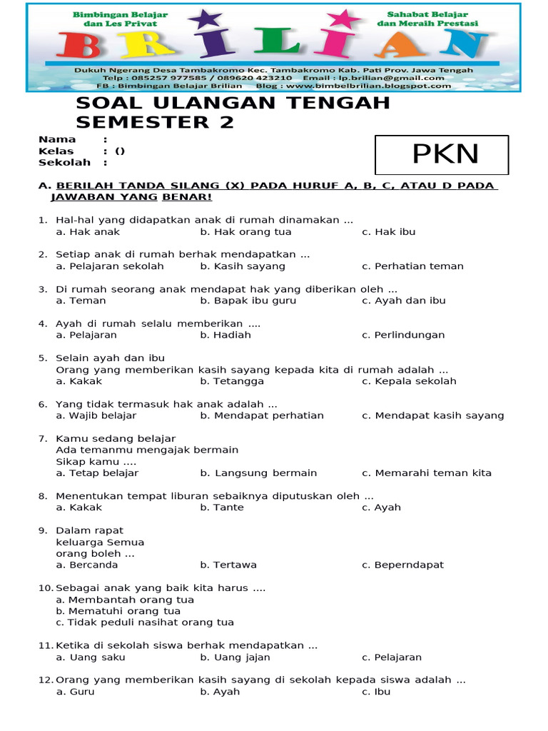 7 Contoh Soal Ujian UAS PKN Semester 2 Kelas 1 SD yang Terbukti Bikin Anak Paham Cepat
