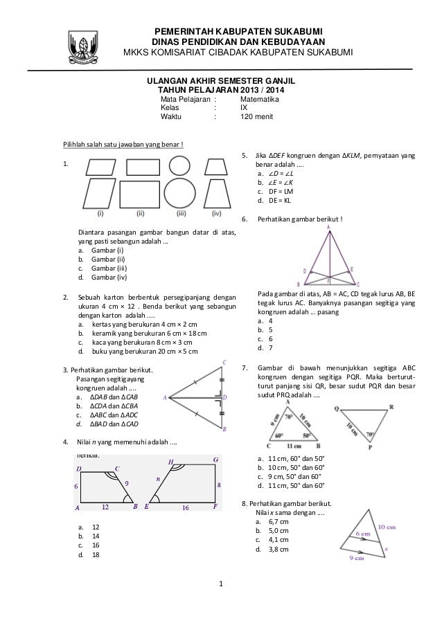 7 Contoh Soal Ulangan Harian Matematika Kelas 9 Semester 1 Wajib Diketahui Sebelum Ujian