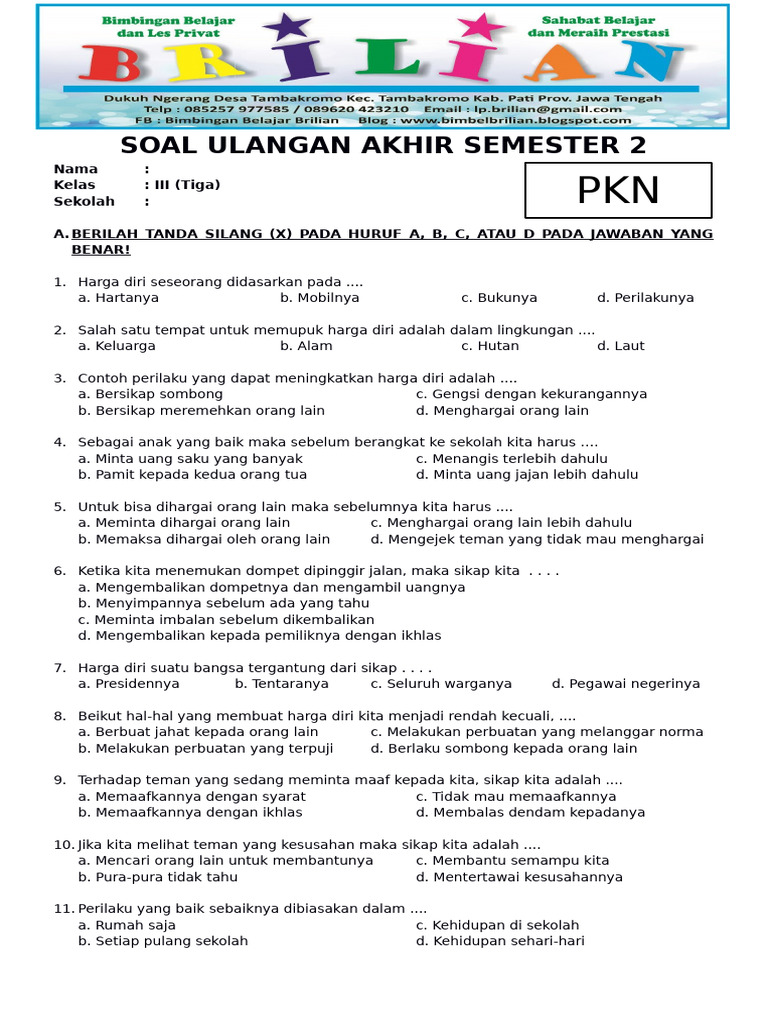Soal Ujian Pancasila Kelas 3 Semester 2 PDF Soal Ujian Pancasila Kelas 3 Semester 2 PDF