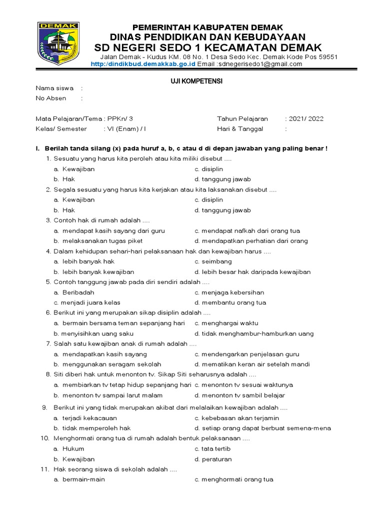 7 Rahasia Contoh Soal Ulangan Harian Kelas 6 PKN Bab Semester 1 yang Wajib Diketahui