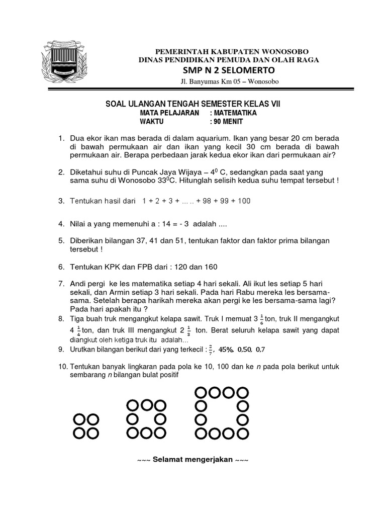 7 Rahasia Contoh Soal Ulangan Harian Matematika Kelas 7 Semester 1 Tahu Sebelum Ujian!