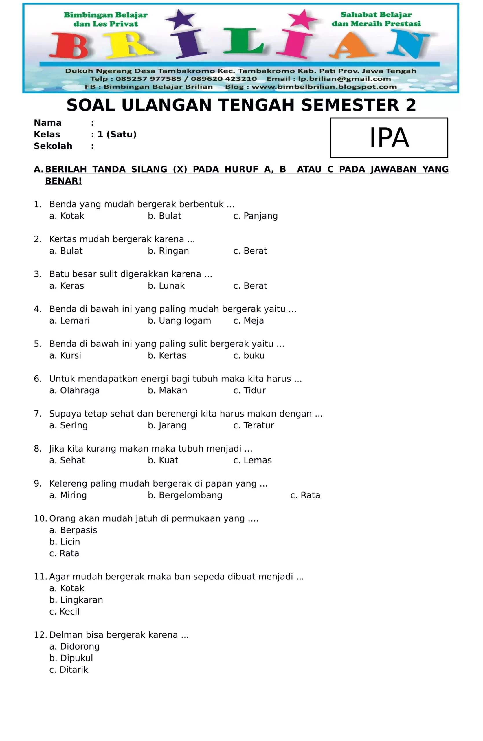 7 Rahasia Menguasai Contoh Soal Ujian UAS IPA Semester 2 Kelas 1 SD Sebelum Nilai Turun