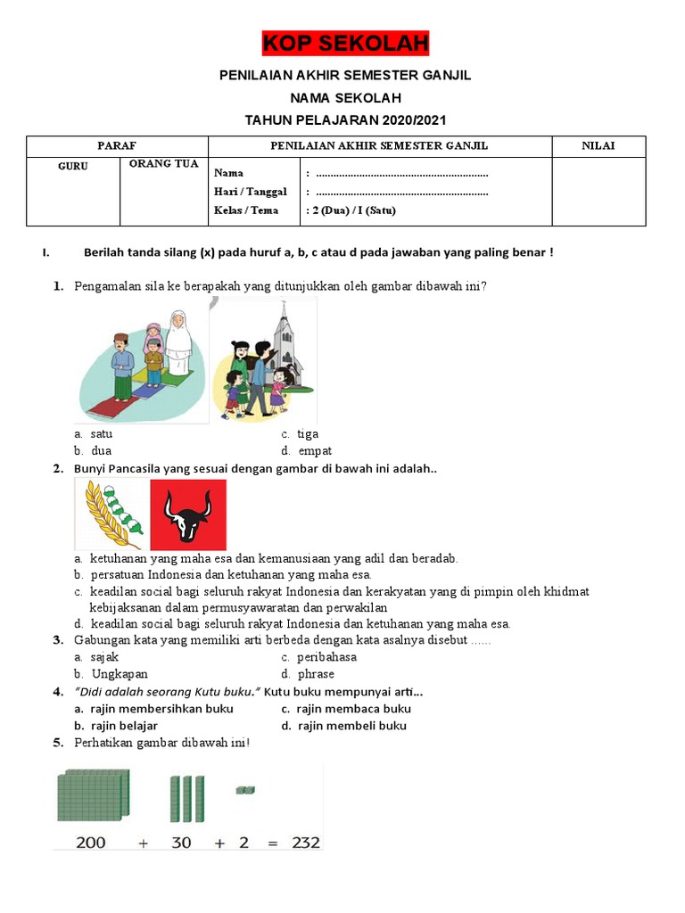 Soal PAS-UAS Kelas 2 Tema 1 Kurikulum 2013 PDF