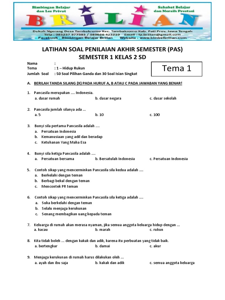 Akhirnya Tahu Juga Contoh Soal PAS Kelas 2 Tema 1 yang Sering Muncul, 7 Bocoran Pentingnya