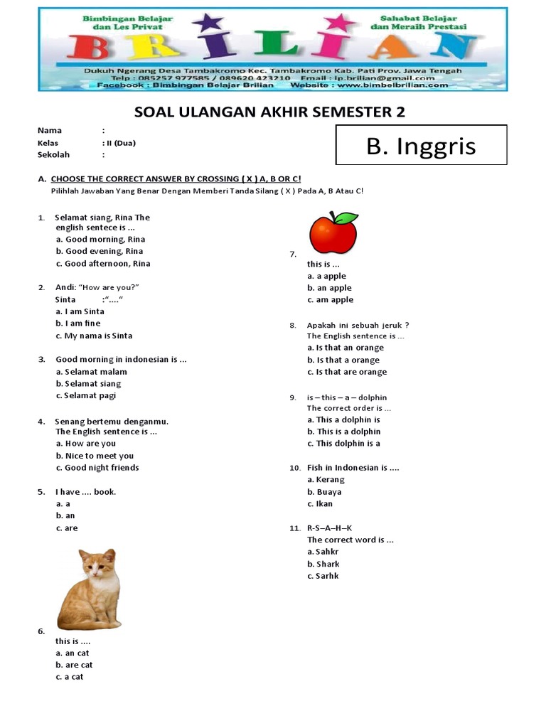 Contoh Soal PAS Bahasa Inggris Kelas 2 SD Semester 1 Ternyata Semudah Ini, Wajib Coba Sebelum Ujian!