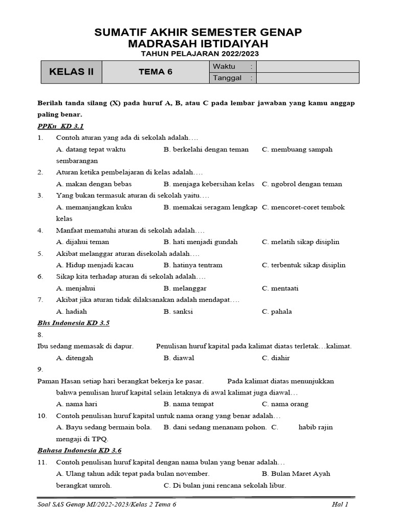 Ternyata Ini Contoh Soal Ujian Tema 6 Kelas 2 yang Sering Muncul, Wajib Tahu Sebelum Hadapi Ujian