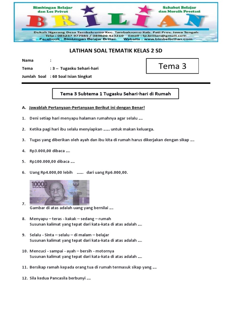 Ternyata Ini Dia Contoh Soal PAS Gasal Tema 3 Kelas 2 yang Sering Muncul dan Wajib Dikuasai Siswa