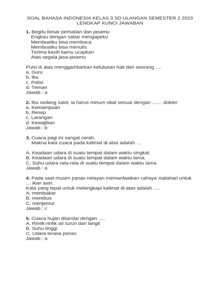 Ternyata Ini Rahasia Nilai Bagus: Download Soal Bahasa Indonesia Kelas 3 SD Semester 2 KTSP Paling Lengkap