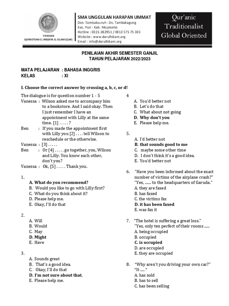 contoh soal pas bahasa inggris kelas 11 semester 2