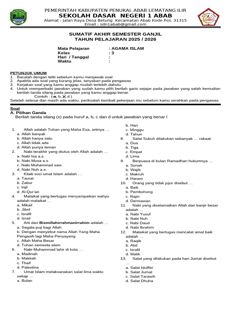 download soal agama kelas 3