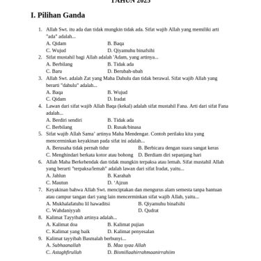 download soal aqidah akhlak semester 1 kelas 3