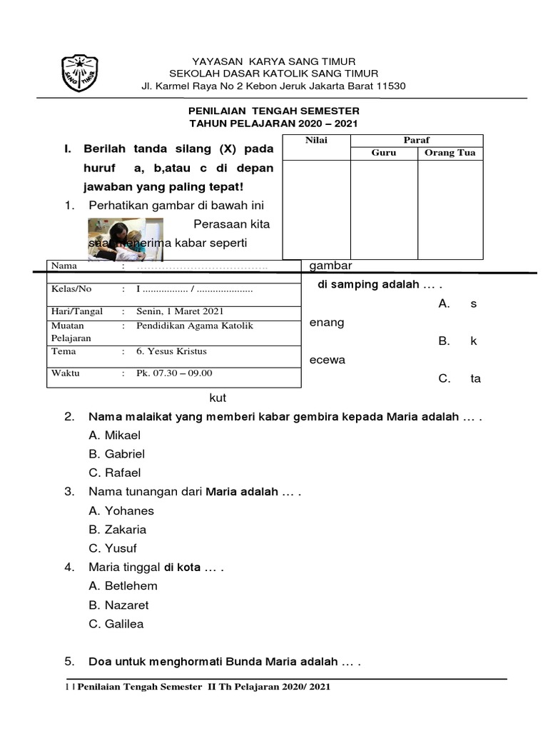 Kumpulan soal agama katolik kelas 1 sd semester 2 kurikulum 2013 yang wajib tahu
