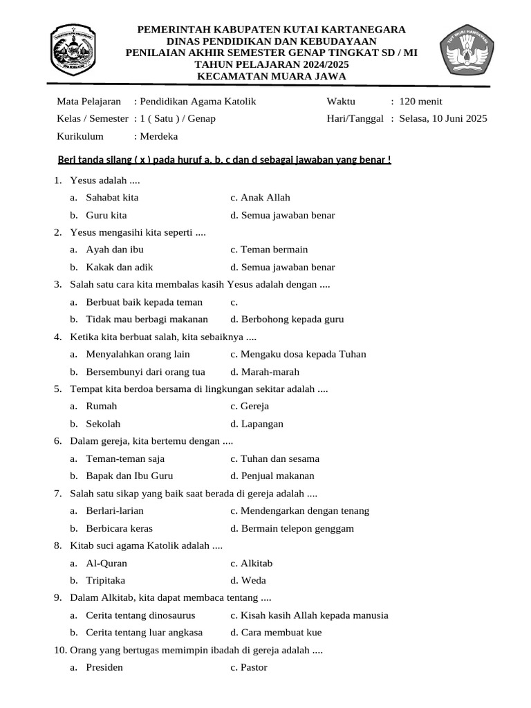 Rahasia Lulus Nilai Sempurna dengan Kumpulan Soal Agama Katolik Kelas 1 SD Semester 2