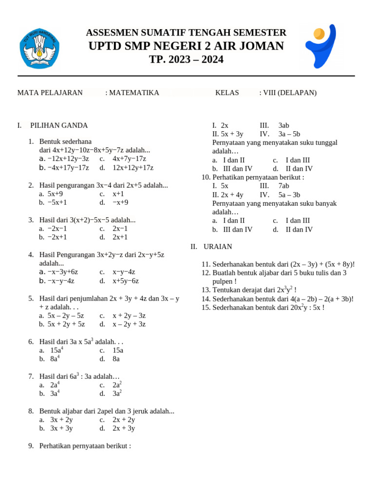 Rahasia Skor Tinggi Kumpulan Soal UTS SMP Kelas 8 Semester 2 Kurikulum 2013 Wajib Tahu