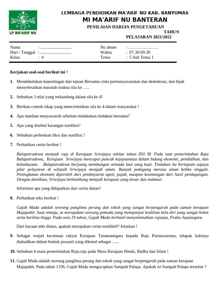 Wajib Tahu Kumpulan Contoh Soal Tematik Kelas 4 Tema 5 Terbaru Agar Nilai Maksimal