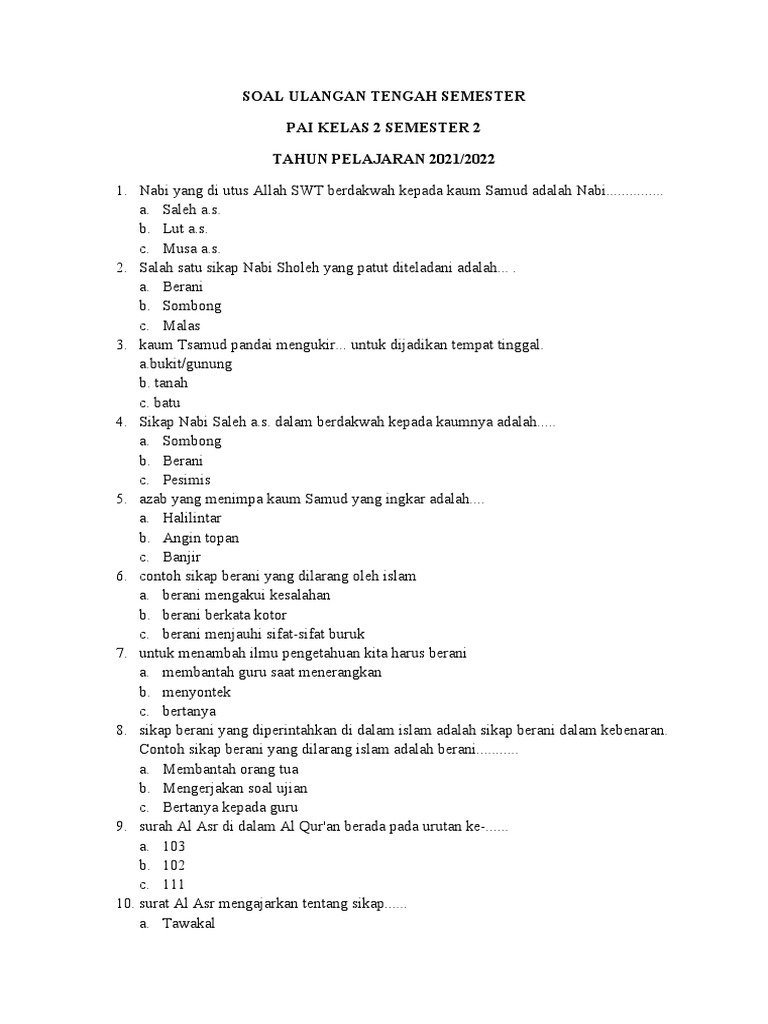 Wajib Tahu! Kumpulan Soal UTS Semester 2 PAI Kelas 2 SD Agar Nilai Anak Maksimal